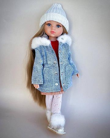 Парка зимняя для куклы Paola Reina 34 см, с меховой опушкой, джинса